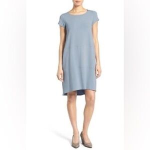 EILEEN FISHER Short Sleeve T‎ Shirt Dress Midi Mini Blue S Casual Relax Weekend